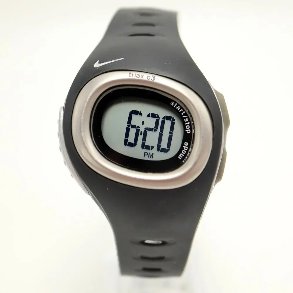 Vintage Y2K Nike Triax C3 Digital 40mm Watch Timer Black Silver w New Battery